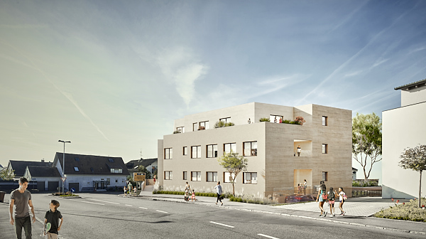 Visualisierung eines Neubaus eines Mehrfamilienhauses in Wolfshclugen in der Nähe von Nürtingen
